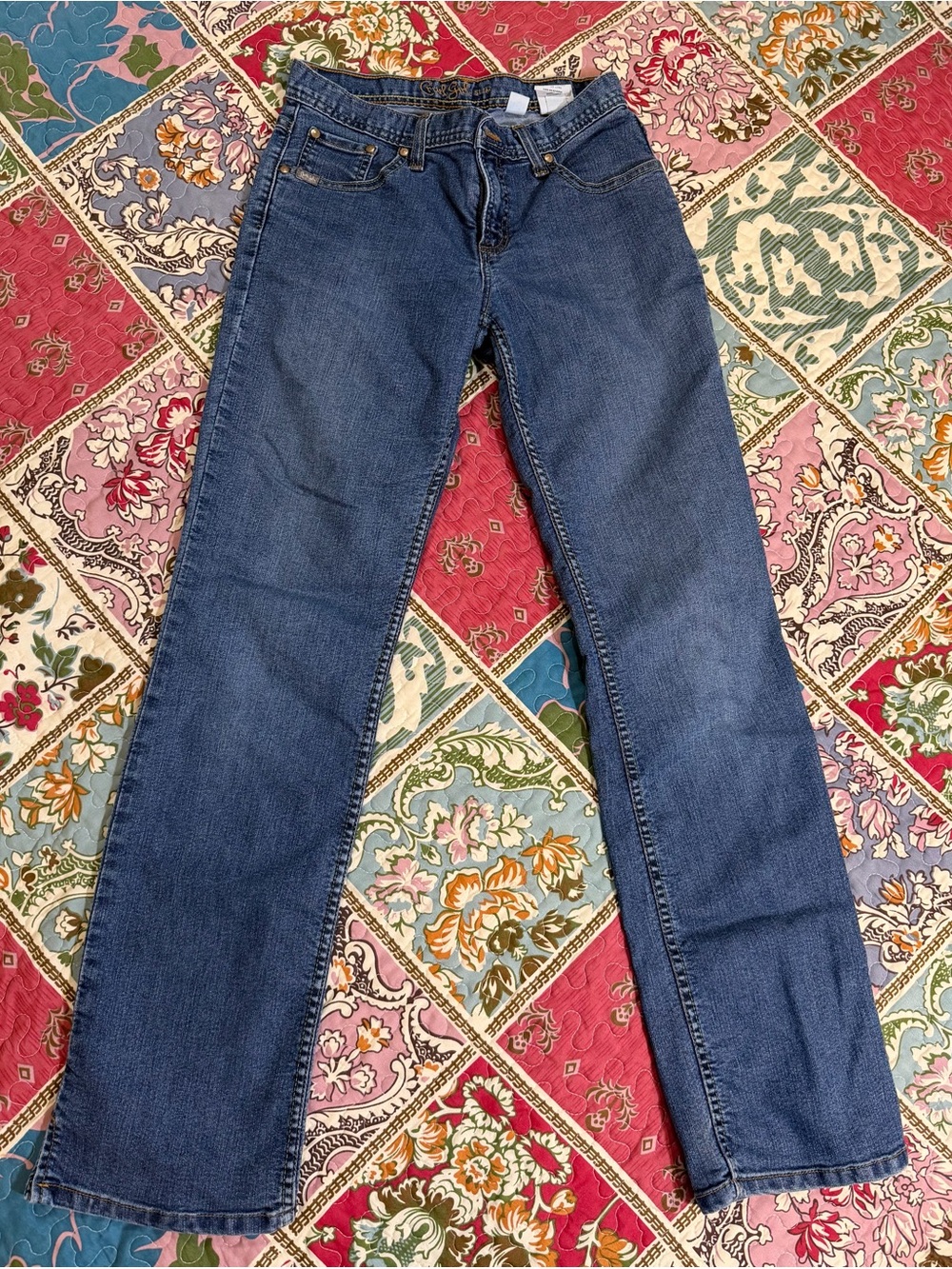 Cruel Girl Slim Jeans Size 05 Long Blue Medium Wash Stretch Western Split Hem